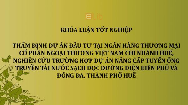 Luận văn: Thẩm định dự án đầu tư tại Ngân hàng Thương mại cổ phần Ngoại thương Việt Nam chi nhánh Huế, nghiên cứu trường hợp dự án nâng cấp tuyến ống truyền tải nước sạch dọc đường Điện Biên Phủ và Đống Đa, thành phố Huế