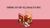 Thông tư 92/2018/TT-BTC sửa đổi, bổ sung một số điều của thông tư số 89/2015/TT-BTC