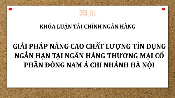 Luận văn: Giải pháp nâng cao chất lượng tín dụng ngắn hạn tại Ngân hàng Thương mại Cổ phần Đông Nam Á chi nhánh Hà Nội