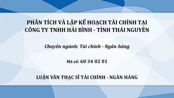 Luận văn ThS: Phân tích và lập kế hoạch tài chính tại công ty TNHH hải Bình - tỉnh Thái Nguyên