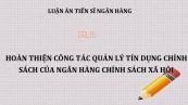 Luận án TS :Hoàn thiện công tác quản lý tín dụng chính sách của ngân hàng chính sách xã hội