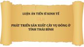 Luận án TS: Phát triển sản xuất cây vụ đông ở tỉnh Thái Bình