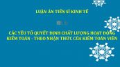 Luận án TS: Các yếu tố quyết định chất lượng hoạt động kiểm toán - Theo nhận thức của kiểm toán viên