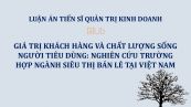 Luận án TS: Giá trị khách hàng và chất lượng sống người tiêu dùng: Nghiên cứu trường hợp ngành siêu thị bán lẻ tại Việt Nam