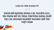 Luận án TS: Phân bổ không đúng các nguồn lực, tái phân bổ và tăng trưởng năng suất tại các doanh nghiệp ngành chế tác Việt Nam