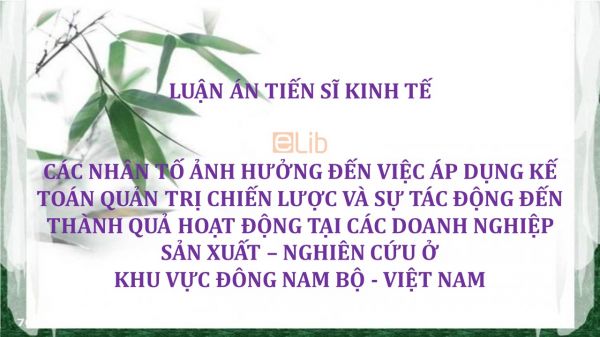 Luận án TS: Các nhân tố ảnh hưởng đến việc áp dụng kế toán quản trị chiến lược và sự tác động đến thành quả hoạt động tại các doanh nghiệp sản xuất – Nghiên cứu ở khu vực Đông Nam Bộ - Việt Nam