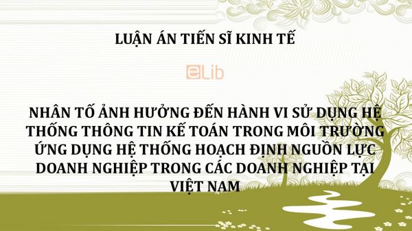 Luận án TS: Nhân tố ảnh hưởng đến hành vi sử dụng hệ thống thông tin kế toán trong môi trường ứng dụng hệ thống hoạch định nguồn lực doanh nghiệp trong các doanh nghiệp tại Việt Nam