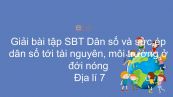 Giải bài tập SBT Địa lí 7 Bài 10: Dân số và sức ép dân số tới tài nguyên, môi trường ở đới nóng
